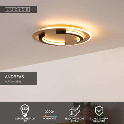 Lucide ANDREAS - Plafonnière - Ø 39,6 cm - LED - 1x30W 2700K - Mat Goud / Messing